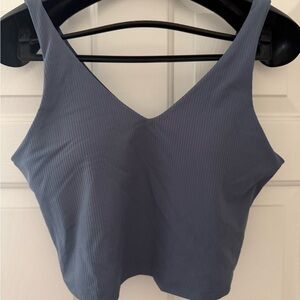 Athletes Ribbed V-Neck Crop Tank Top in Dusty Blue- medium. NWT